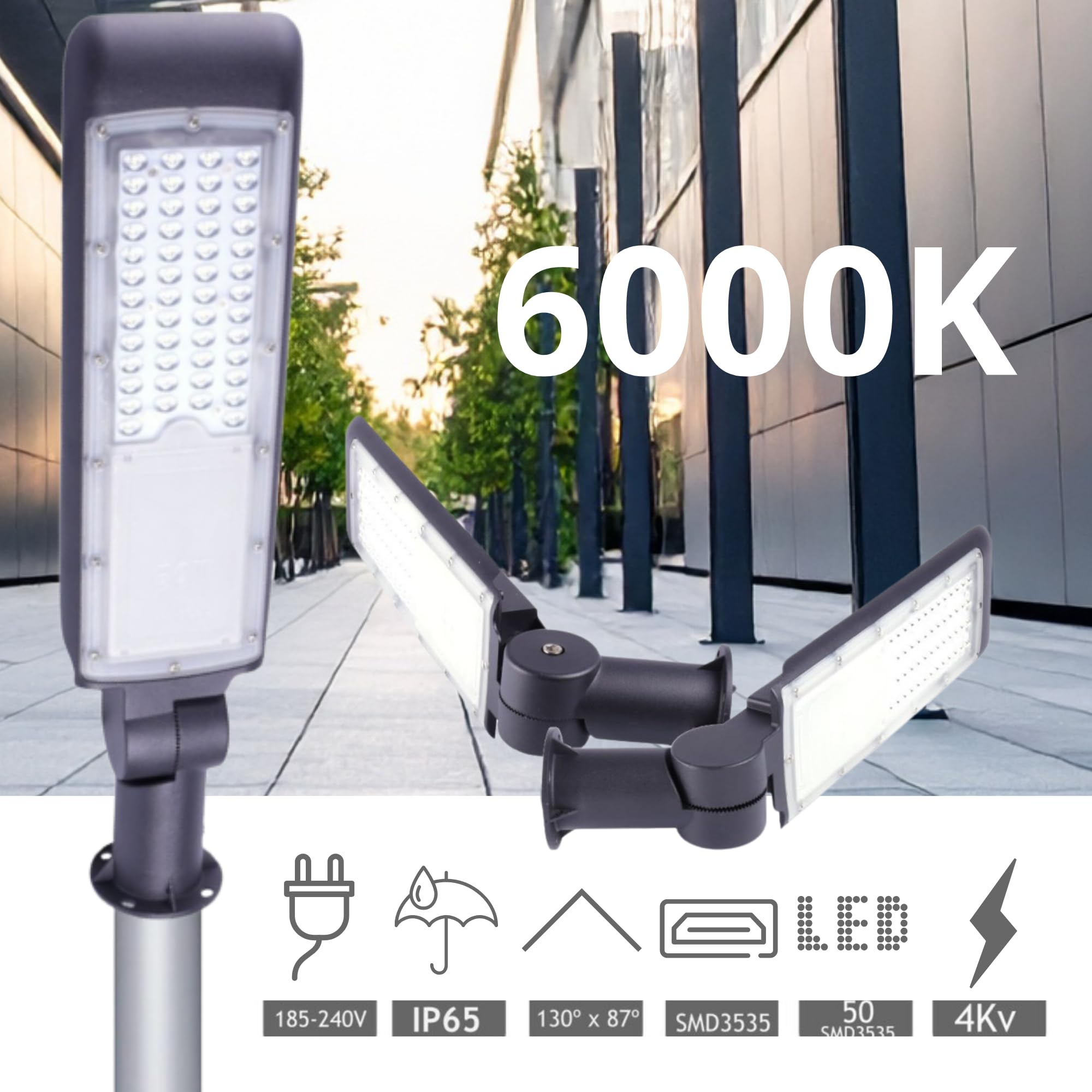 Jandei - Farola LED de Gran Potencia, 50W en Blanco Frío 6000K, 5000 Lúmenes, Driver con Protección 4kV, Factor de Potencia 0,95. Intalación Exterior y Interior.