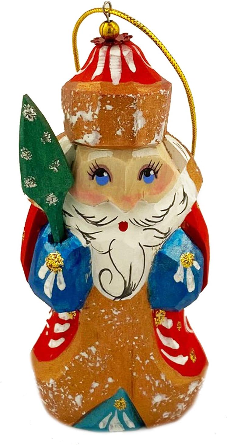 Needzo Santa Claus Russian Wooden Ornament Hand Carved Hand Painted Christmas Decoration 3 3/4 Inch, Father Frost