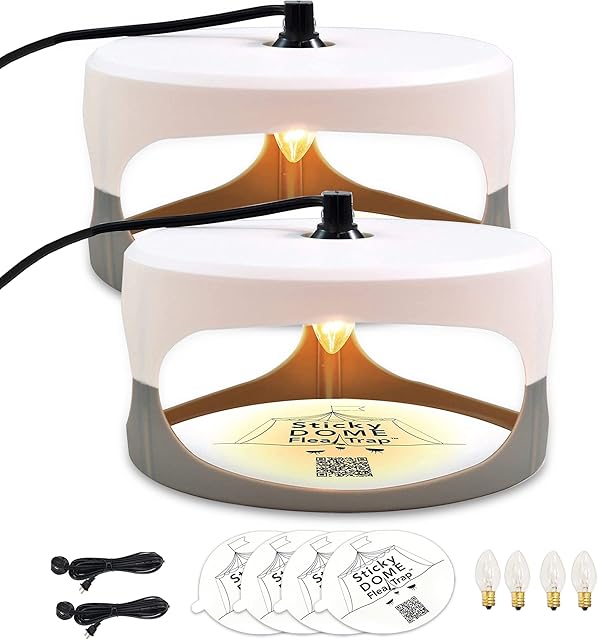 ASPECTEK Sticky Dome Flea Trap with 2 Sticky Discs. Odorless, Non-Toxic, Natural Insect Traps, Safe for Indoor Use, Children and Pets - 2 Pack