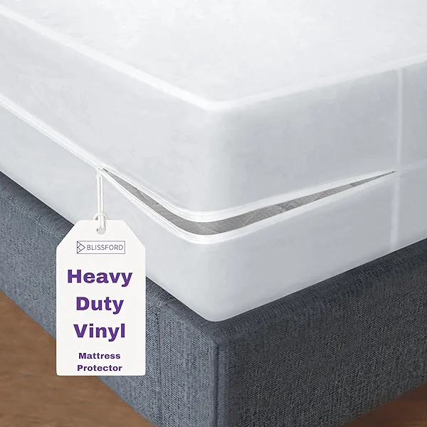 BLISSFORD Plastic Mattress Protector Zippered King, Waterproof Vinyl Mattress Cover, Heavy Duty Noiseless Mattress Encasement