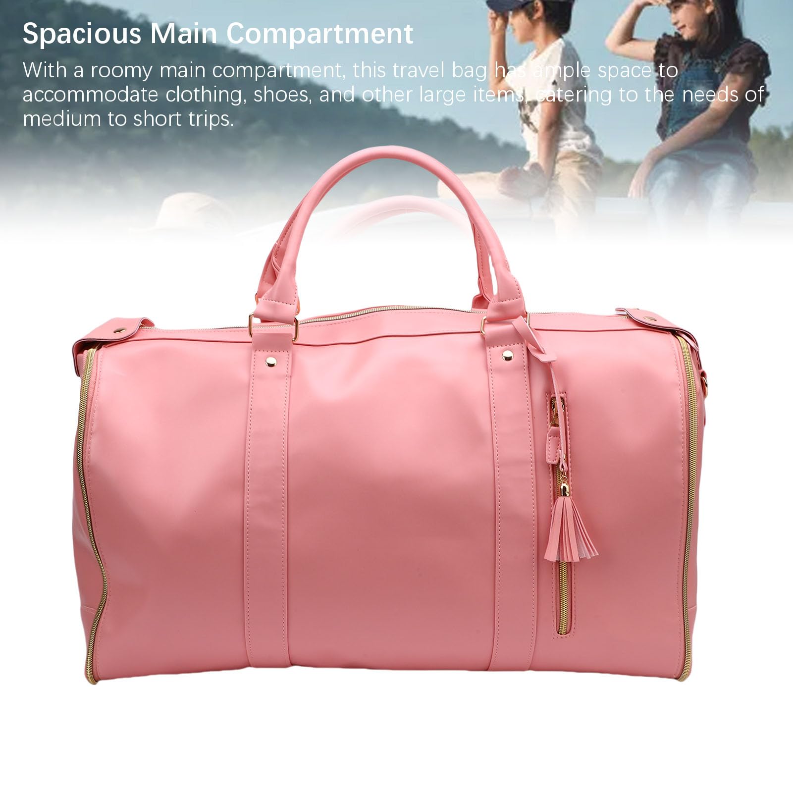 LICAEVEY Torba Podróżna Duża pojemność Miękka Skórzana Rączka Wodoodporna Torba do Przechowywania ubrań z Odpinanym Uchwytem 40L (PINK)