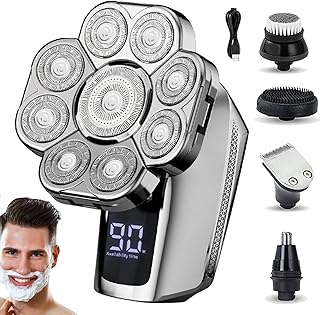 Mens Electric Razor, 3D Rechargeable Rotary Shaver Beard Trimmer, Wet & Dry Electric Shaver, LCD Display Travel Lock, IPX7 Waterproof Cordless Razor with Popup Trimmer for Men Electric Shaving Razors