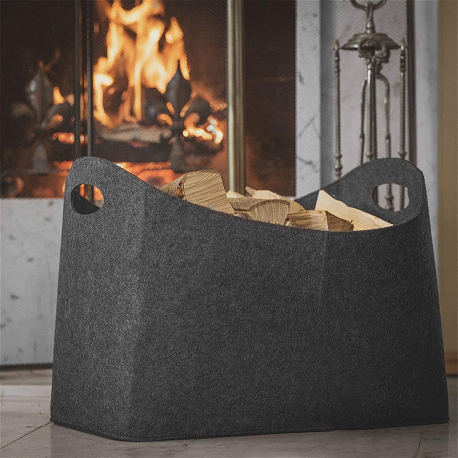 Borsa per Legna da Ardere all'aperto 1 pz sacchetto di feltro legna da ardere camino legno feltro bag cestino fuoco legno tasca per legna da ardere cestino cesto di giornale cestino per lo shopping Bo