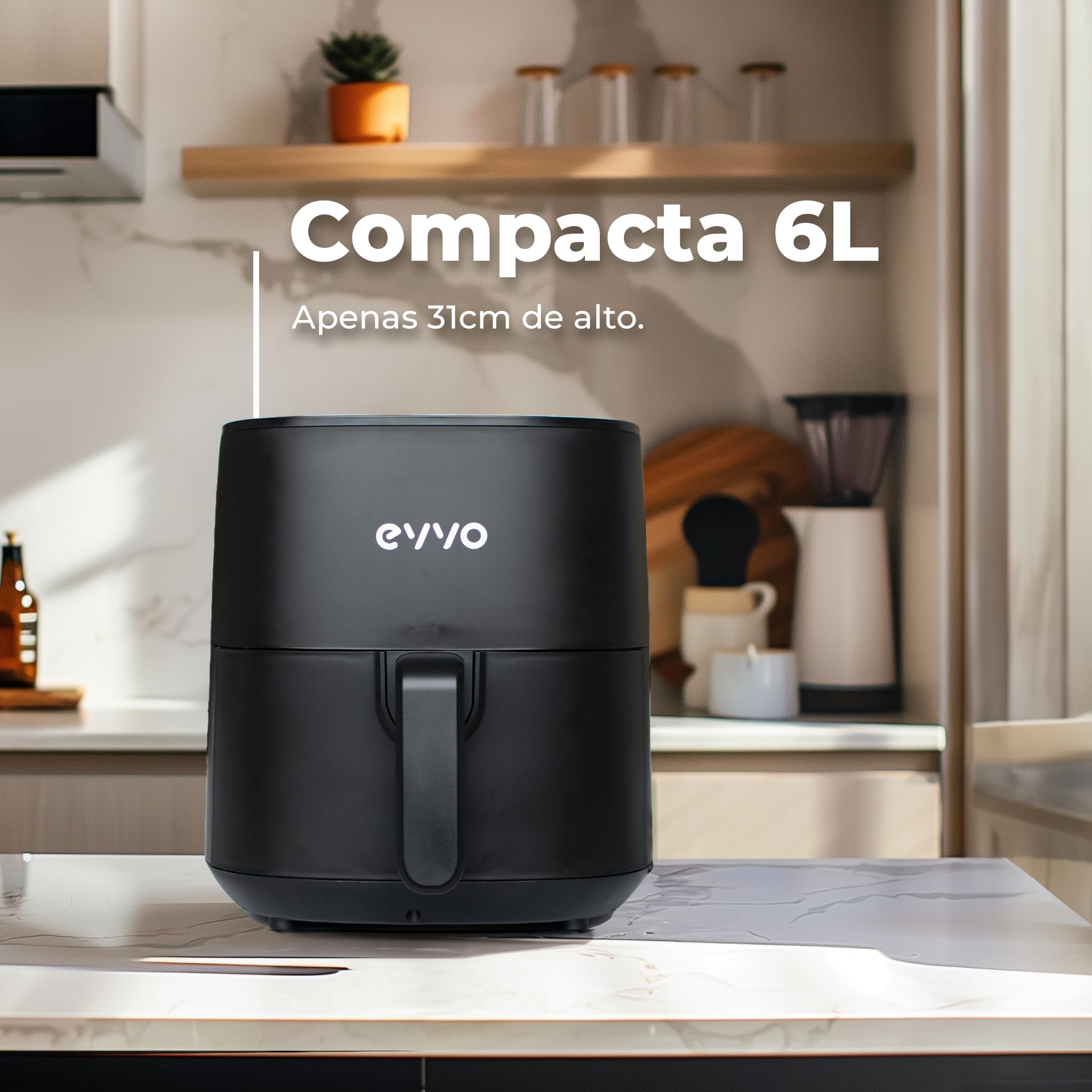 EVVO Bezolejowa frytkownica powietrzna, 6 l, 1700 W, nieprzywierająca patelnia, technologia Dual Cyclone, wielofunkcyjna, pieczenie, odwadnianie, rozmrażanie, do 200 stopni, automatyczne wyłączanie