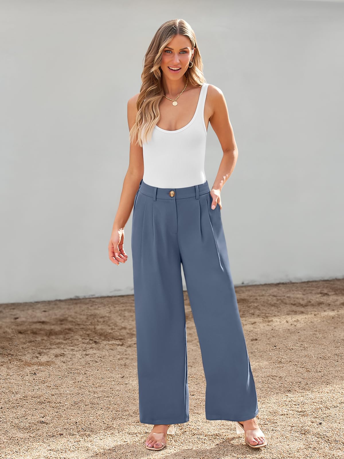 LILLUSORY - Pantalón de vestir de pernera ancha para mujer, tiro alto.