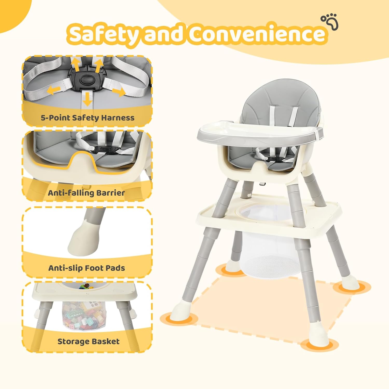 JOYMOR 7 in 1 Convertible Baby High Chair for Babies and Toddlers, Table and Chair Set, Infant Eating Highchair with Leather Seat Cushion