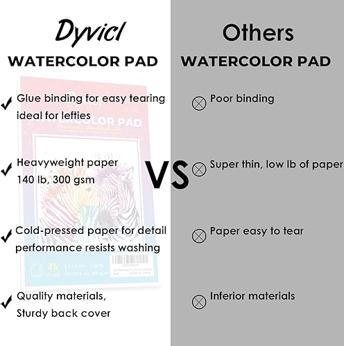 Miniatura 7 de Dyvicl Bloc de papel de acuarela de 5.5 x 8.5 pulgadas, 140 lb300 GSM, 25 hojas, prensa en frío, cuaderno de bocetos de acuarela con pegamento para