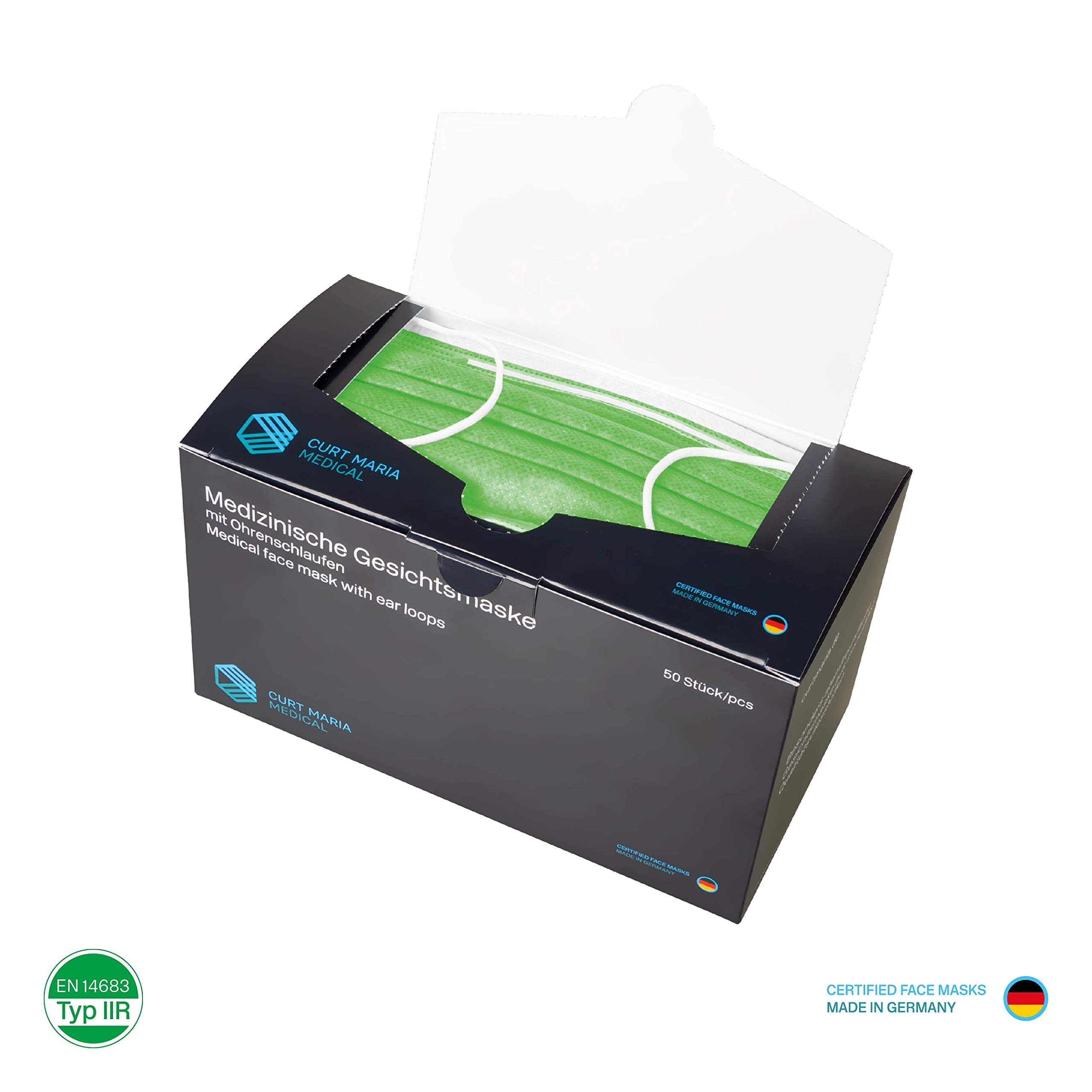 CURT MARIA MEDICAL 50 maschere mediche per il viso 3 strati monouso verde