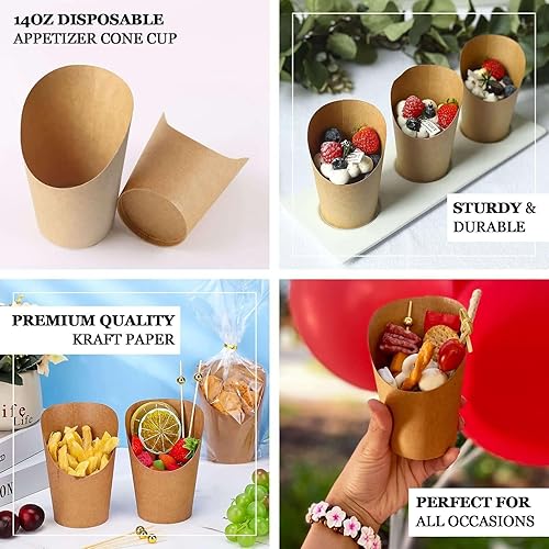 Miniatura 4 de Efavormart - Paquete de 50 unidades  Caja de palomitas de maíz de papel natural Kraft de 14 onzas, taza desechable con cono de aperitivo