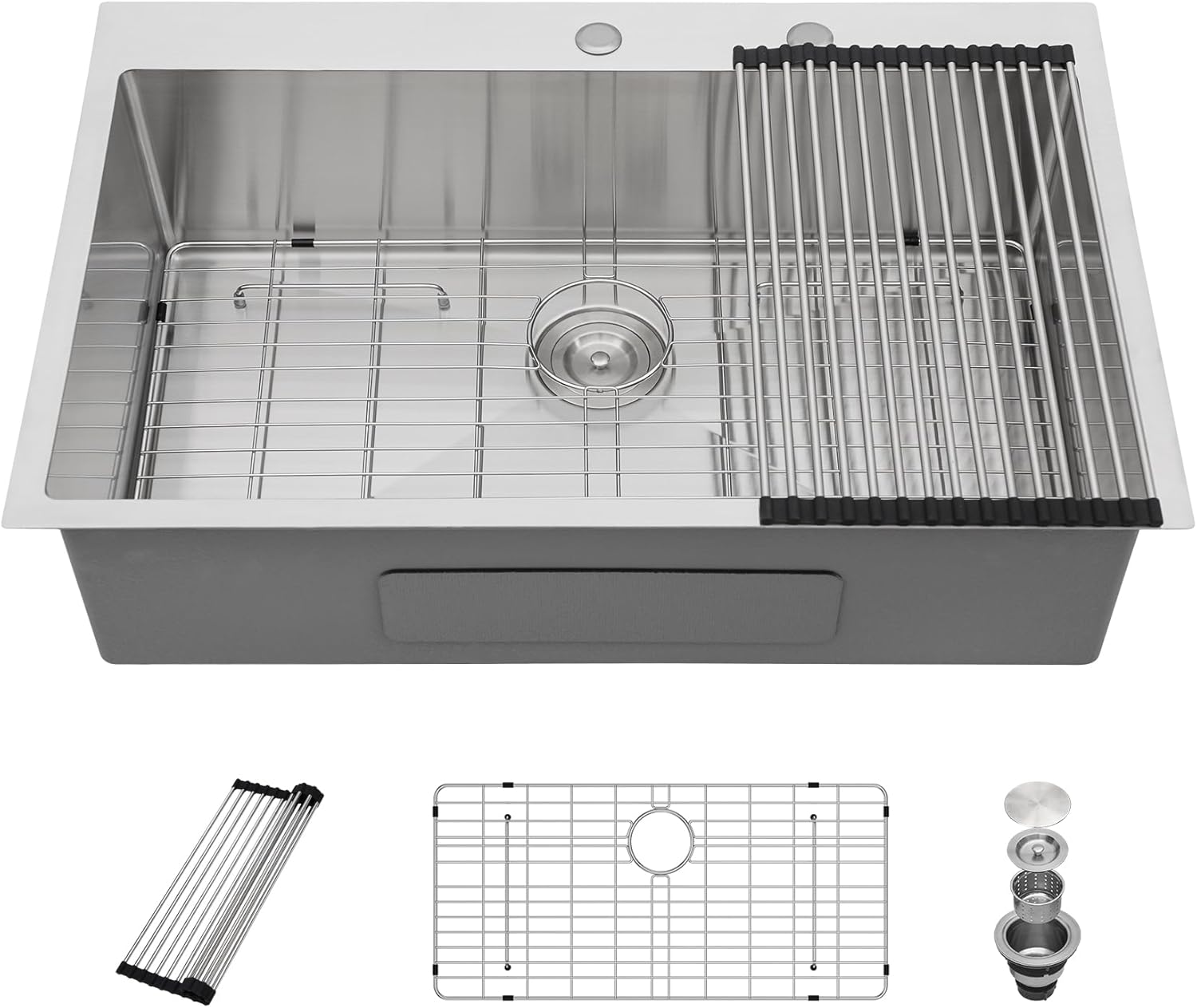Dcolora 36 Inch Drop In Kitchen Sink, Single Bowl 16 Gauge Stainless Steel Top Mount Sink with Accessories, Large Capacity Residential Sink, Brushed Finish, 36"x22"x9" #DC-T776