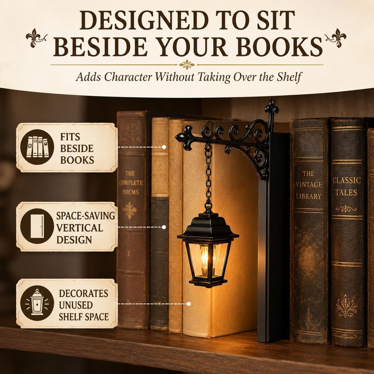 Wisząca lampa LED w stylu vintage, ciepła dekoracyjna latarnia do kącika książki, biblioteki domowej, gabinetu i czytania, idealna dla moli książkowych