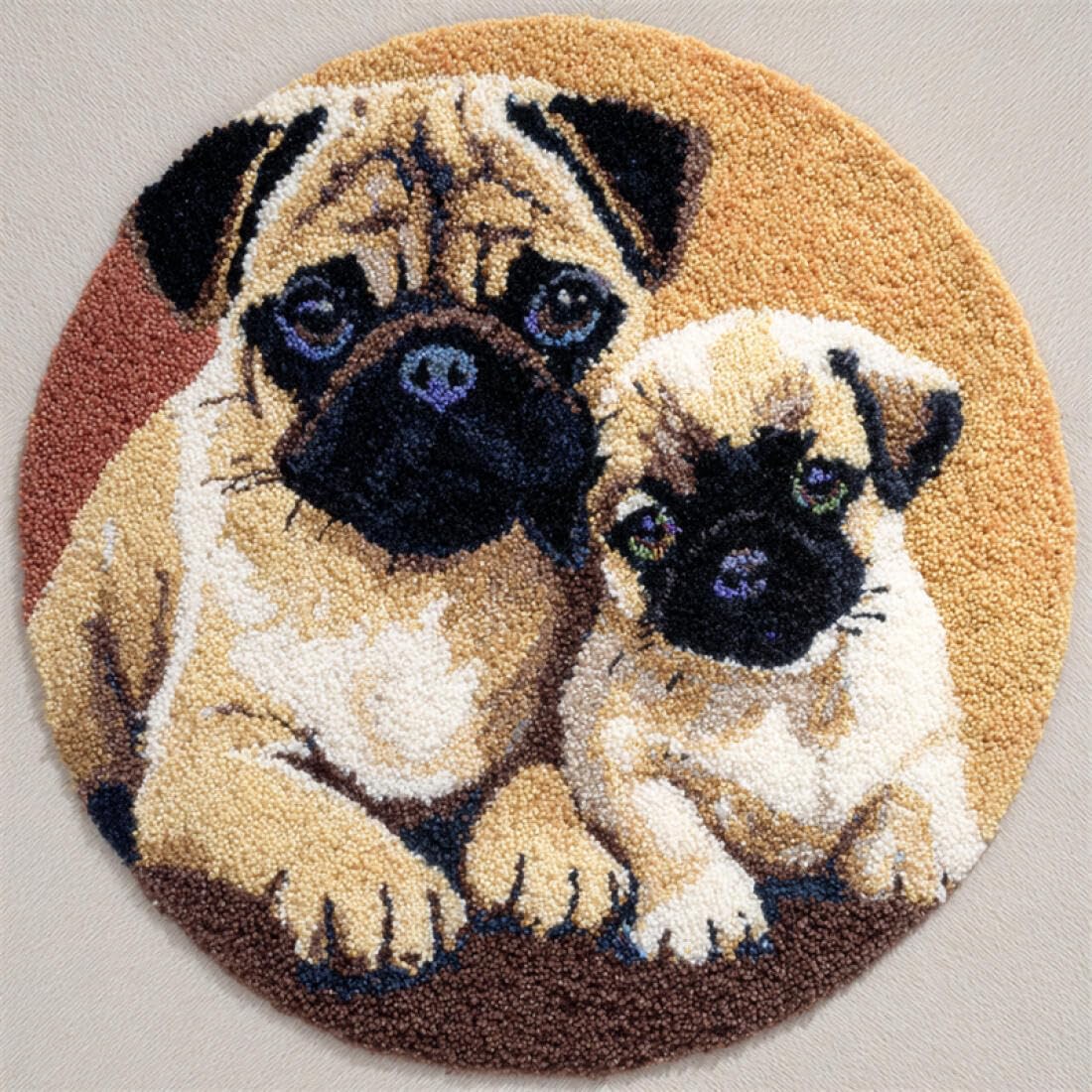 Rqwybcaxn DIY Latch Hook Rug Making Kits for Adults Animal Crochet Hooks Set Cartoon Pug 50x50cm Round Tapestry with Crochet Hook Living Room Craft Gift