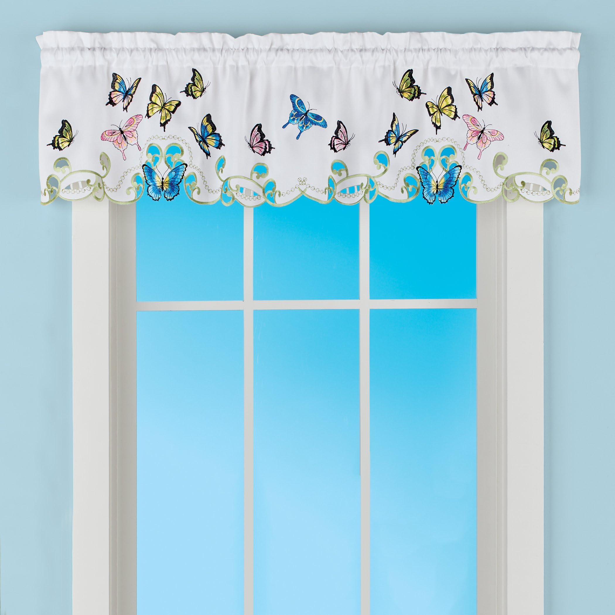 Collections Etc Embroidered Dancing Butterflies & Lavender Window Curtains
