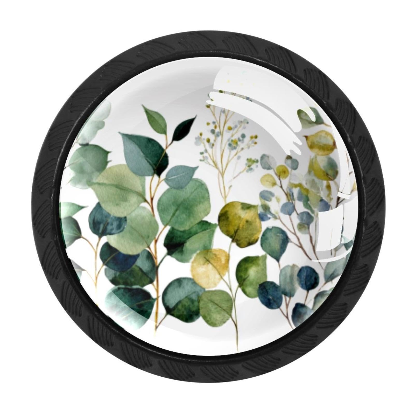 CHENZZZZ 4 Pack Green Leaf Branches Drawer Knobs Round Shaped Crystal Glass Cabinet Knobs Pull Handles