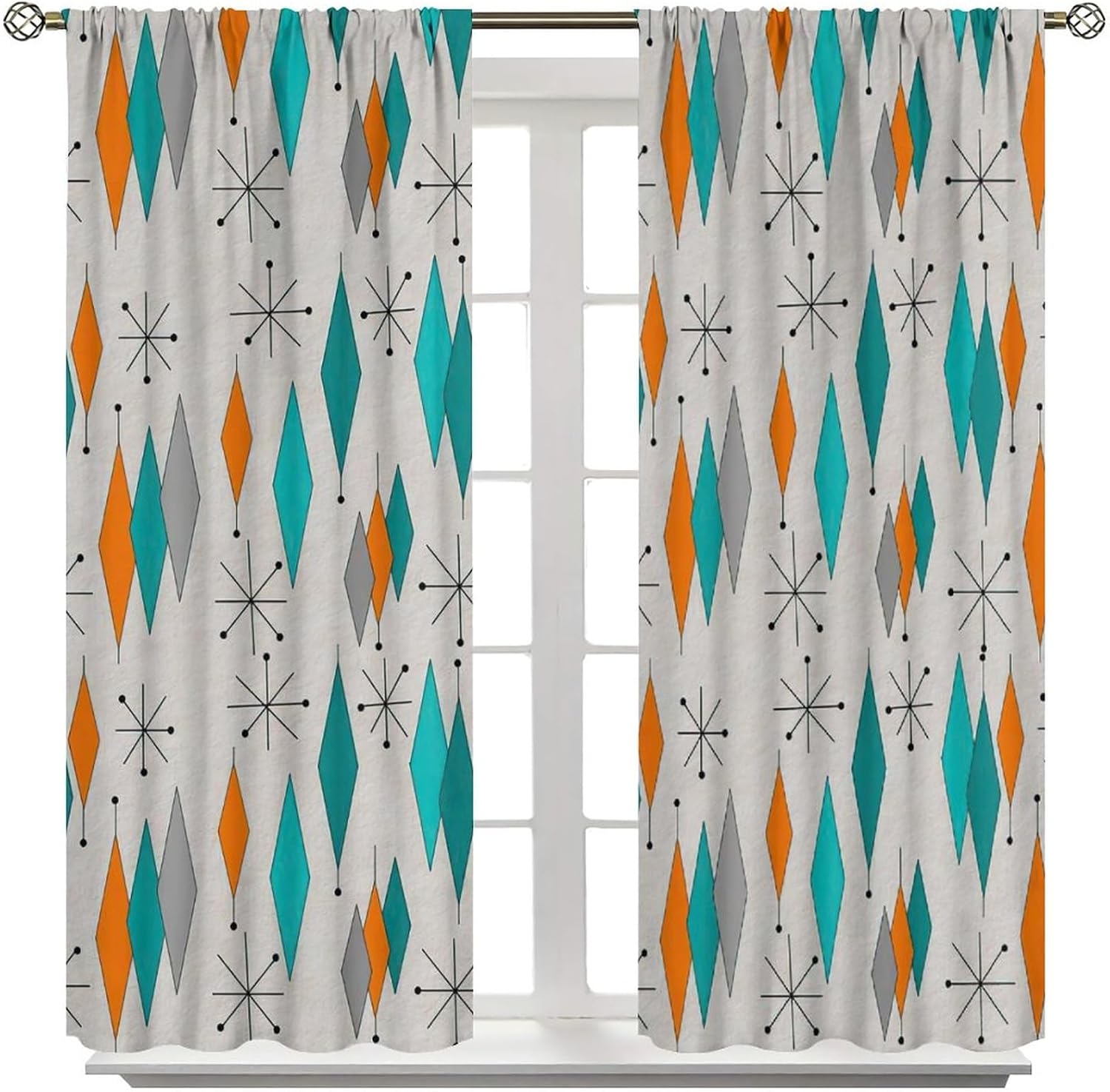 Europen Modern Mid Century Blackout Curtains - Abstract Background Mid Century Colorful Diamond Print for Home Kitchen Livingroom Coffee Room Curtains Window Drapes 2 Panels W42xL45 Inch