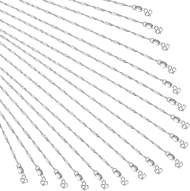 24 Pack 20'' Silver Plated Chain Necklace Whaline 925 Water Ripple Plated Necklace for Jewelry Making Craft