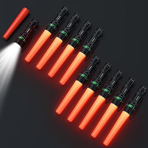 Paquete de 10 varitas de tráfico, varita de linterna de tráfico LED de 11 pulgadas, pequeña varita de seguridad naranja con 5 modos de parpadeo,