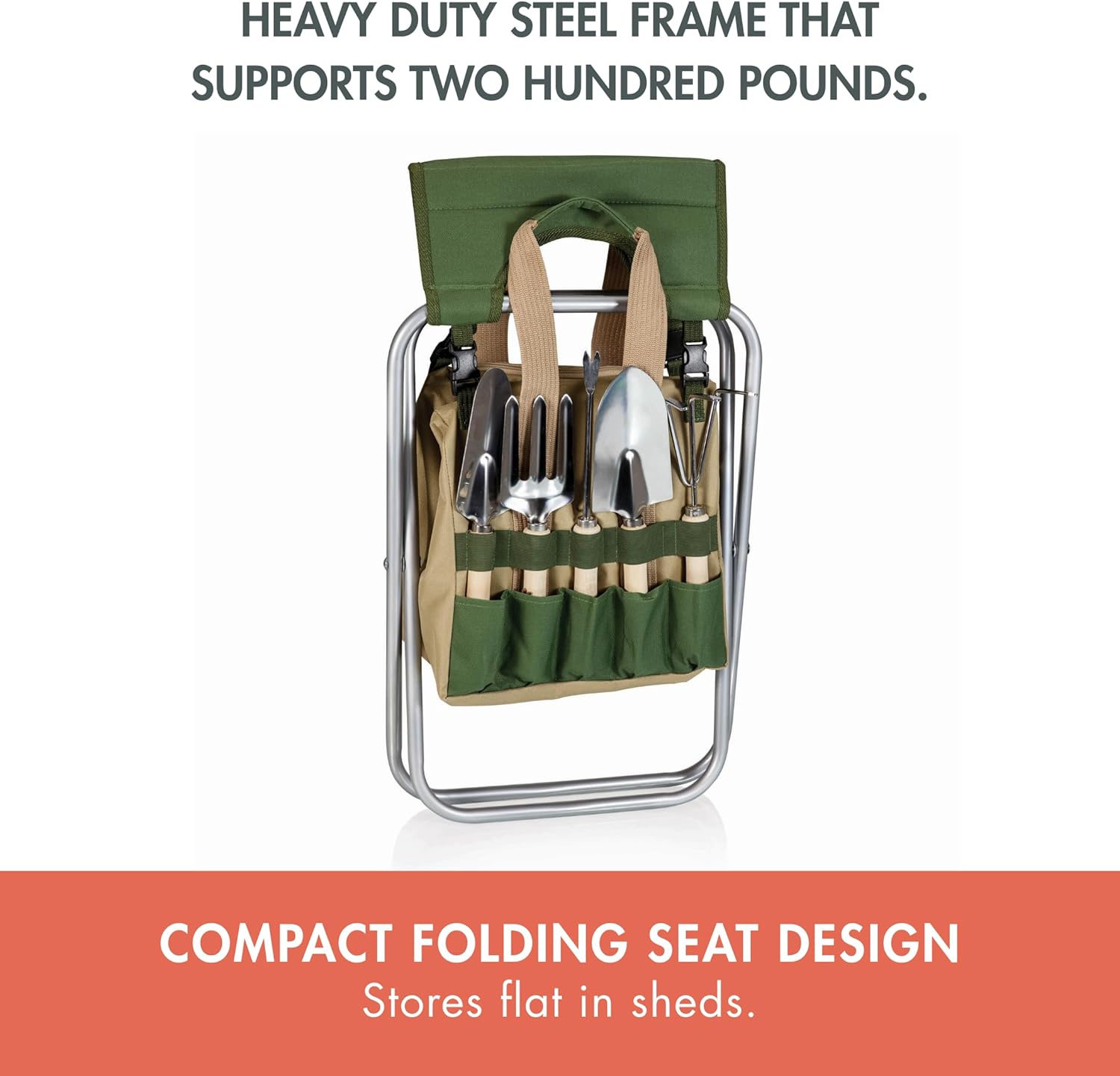 PICNIC TIME Garden Kneeler and Seat, Folding Gardening Bench, Portable Garden Stool and Kneeler with Detachable Tote Organizer for Weeding & Yard Work (Olive Green with Beige Accents)