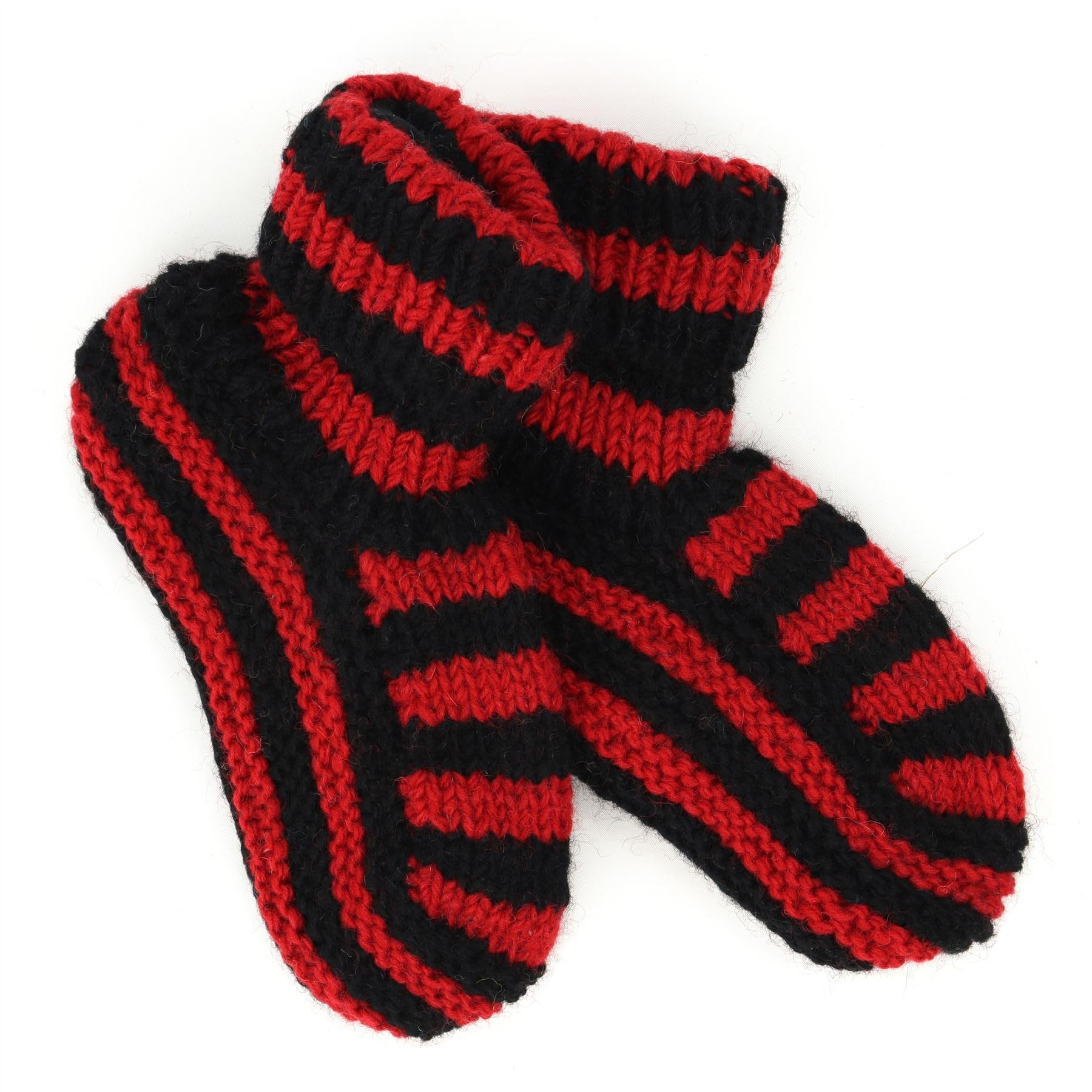 LOUDelephant Hand Knitted Wool Slipper Socks - Stripe Red Black
