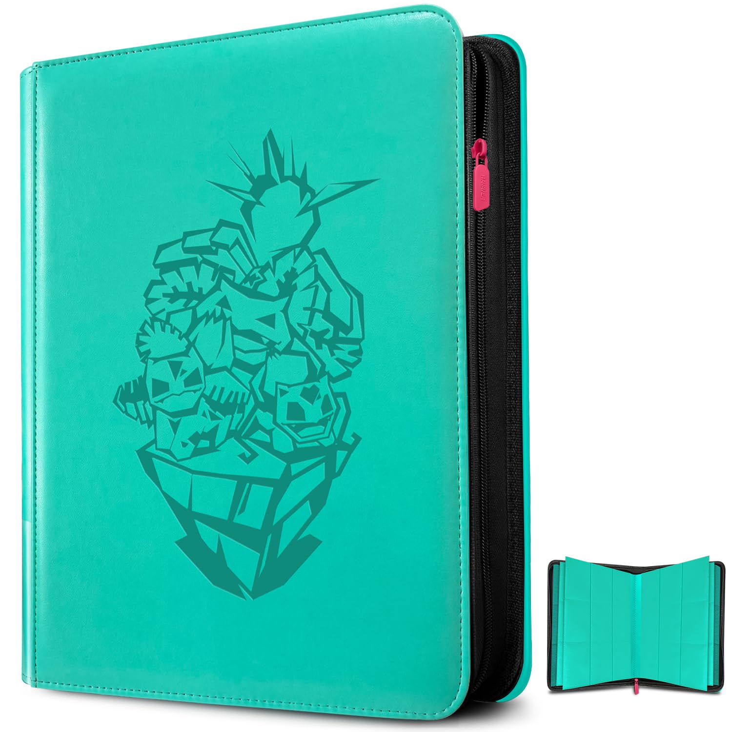 Douper Card Binder for Pokemon Cards, 9 Pocket 360 Trading Card Games Collection Holder Book Folder with with Customizable Label Slot and Side-Loading Sleeves (Green)