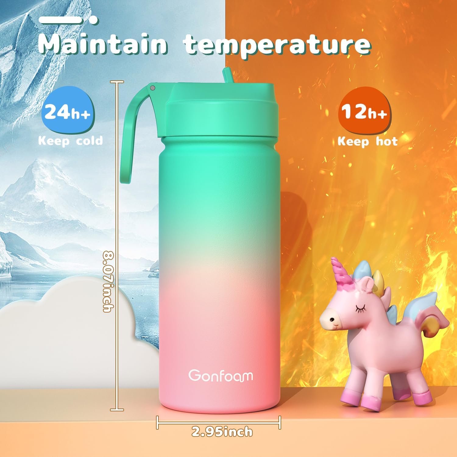 Kids Water Bottle, 2-Pack 16oz Water Bottles with Stickers and Straw, Stainless Steel Vacuum Insulated cup, Kids Water Bottle for School, Gifts for Boys and Girls(Blue/Green) - Image 6