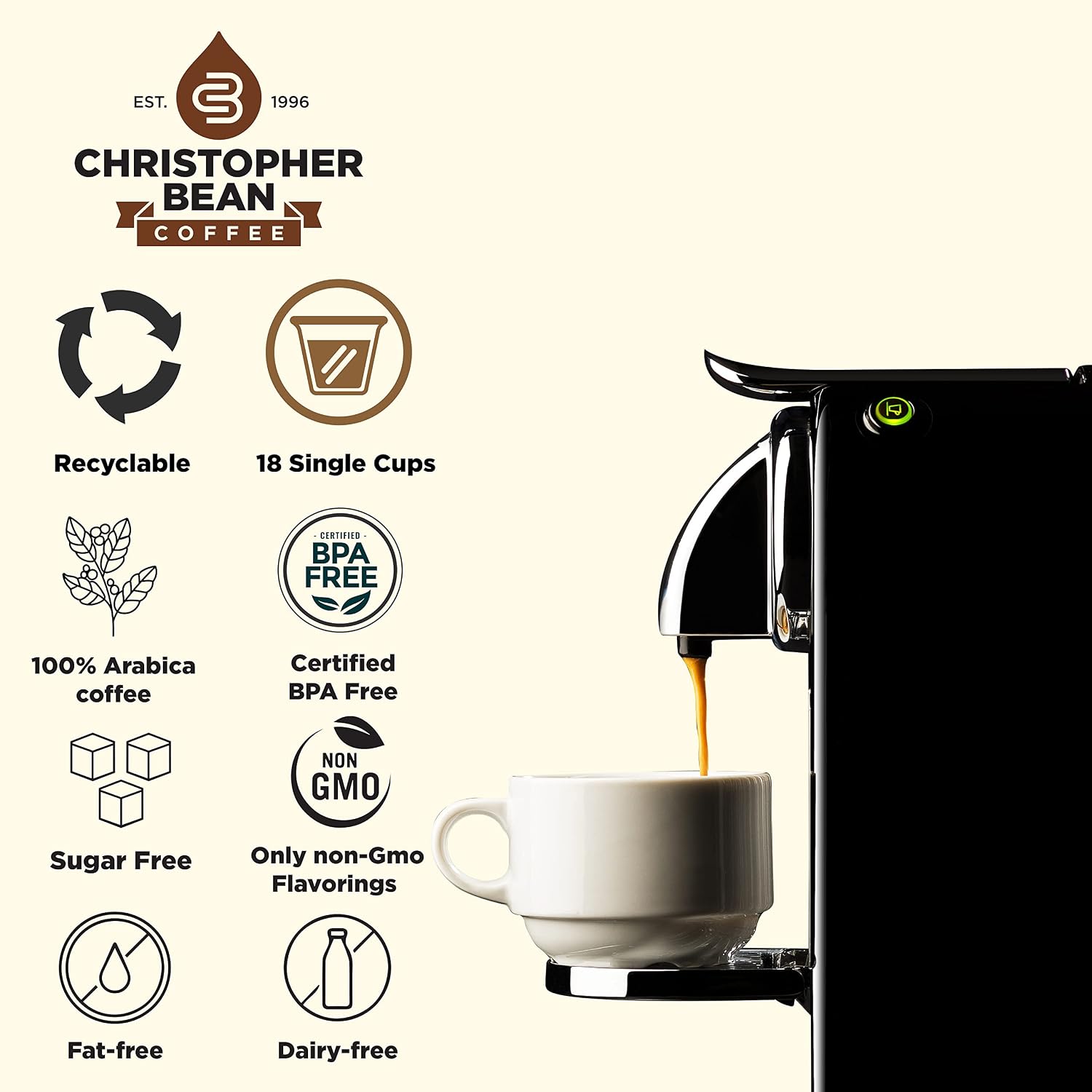 White Chocolate Peppermint Single Cup, Christopher Bean Coffee (18 Count Box) Compatible With K Cup Brewer.