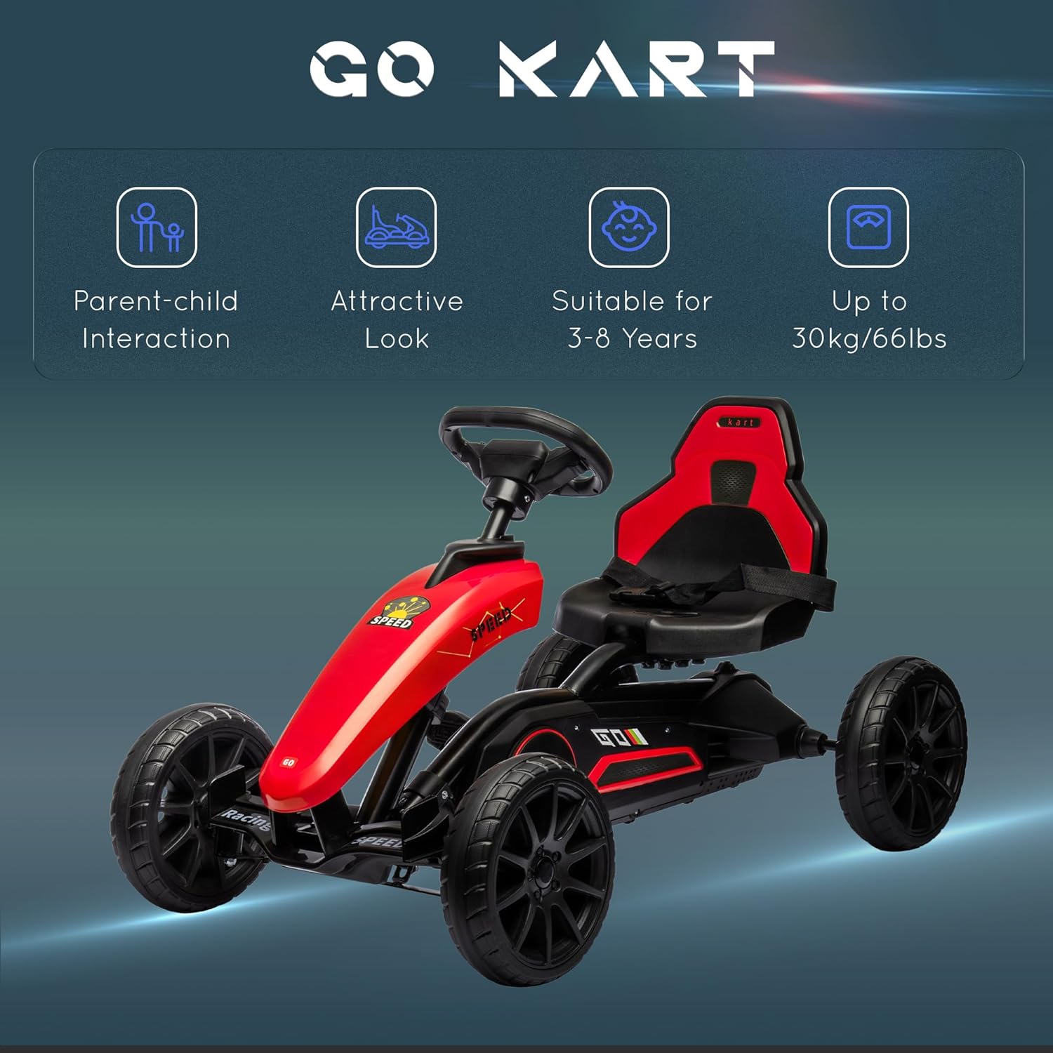 Aosom Kids Pedal Go Kart, Outdoor Ride on Toys with Swing Axle, Adjustable Seat, Handbrake, 4 Shock-Absorbing Wheels, Gift for Boys and Girls Aged 3-8 Years Old, Red