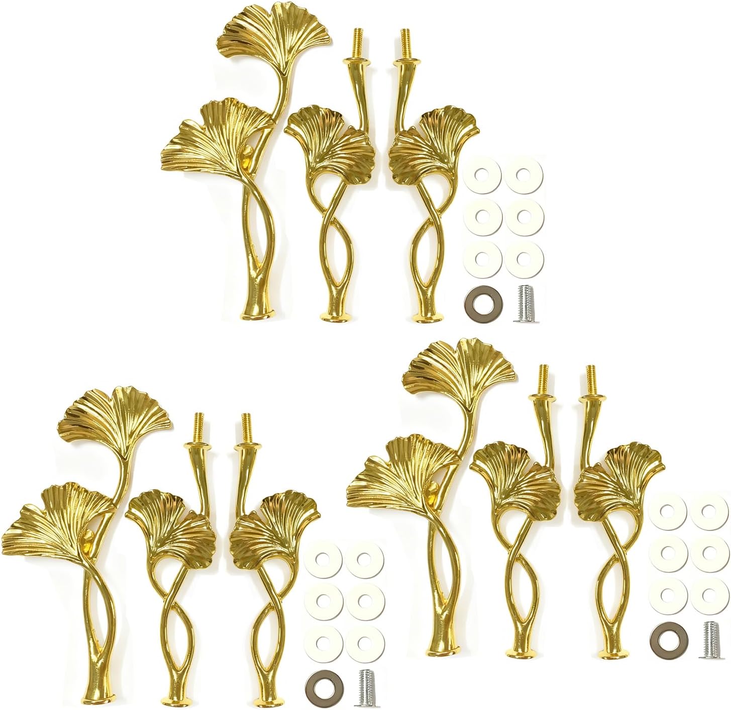 3 Sets 16 Inches 3-Tier Cupcake Golden Stand Hardware Fittings, Metal Mold Ginkgo Flowers Holder DIY Making for Fruit Cake Snack Tray Replacement Parts Tea Party Wedding Decor (Gold Ginkgo Leaves)