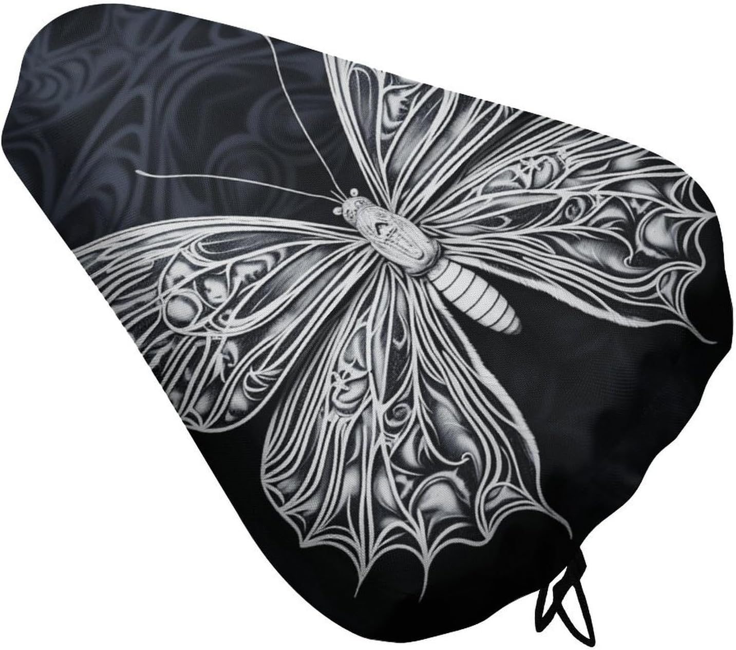 Waterproof White Butterfly Bike Seat Cushion Cover, Padded Bicycle Seat Cover with Drawstring for Men Women, Wide Bike Saddles Protector for Mountain Exercise Road City Outdoor Biking