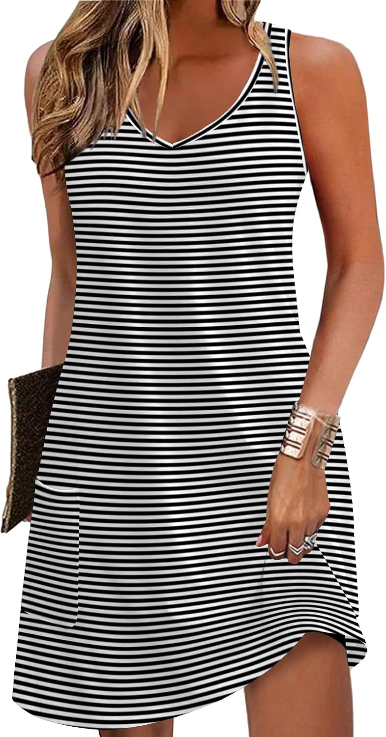 Zeagoo Womens Summer Dress 2026 Loose V Neck Sleeveless Sundresses Swimsuit Coverup with Pockets Floral Tank Dresses