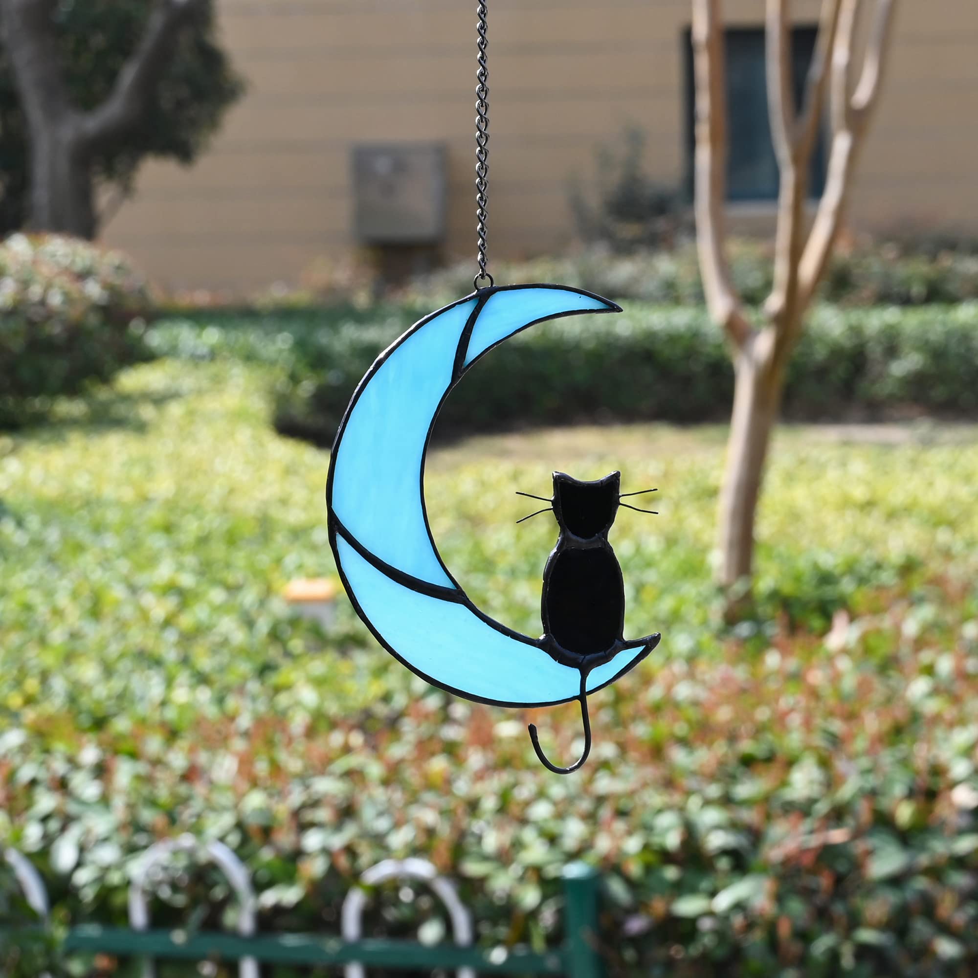 猫　オーナメント　飾り　月 Amazon.co.jp: Zedesey 猫 装飾 ステンドグラス 月 装飾 窓 吊り