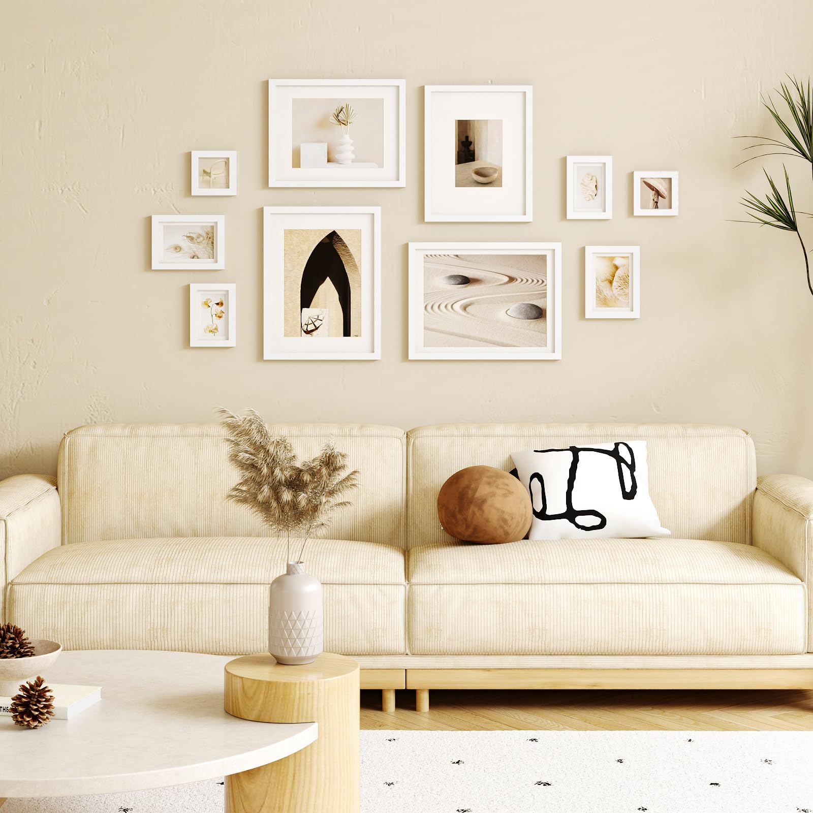 Egofine Juego de 10 marcos de fotos, decoración de pared con dos de 12 x 16, dos de 11 x 14, dos de 5 x 7, dos de 4 x 6, dos de 4 x 4 para pared y mesa, hechos de madera maciza, cubiertos de