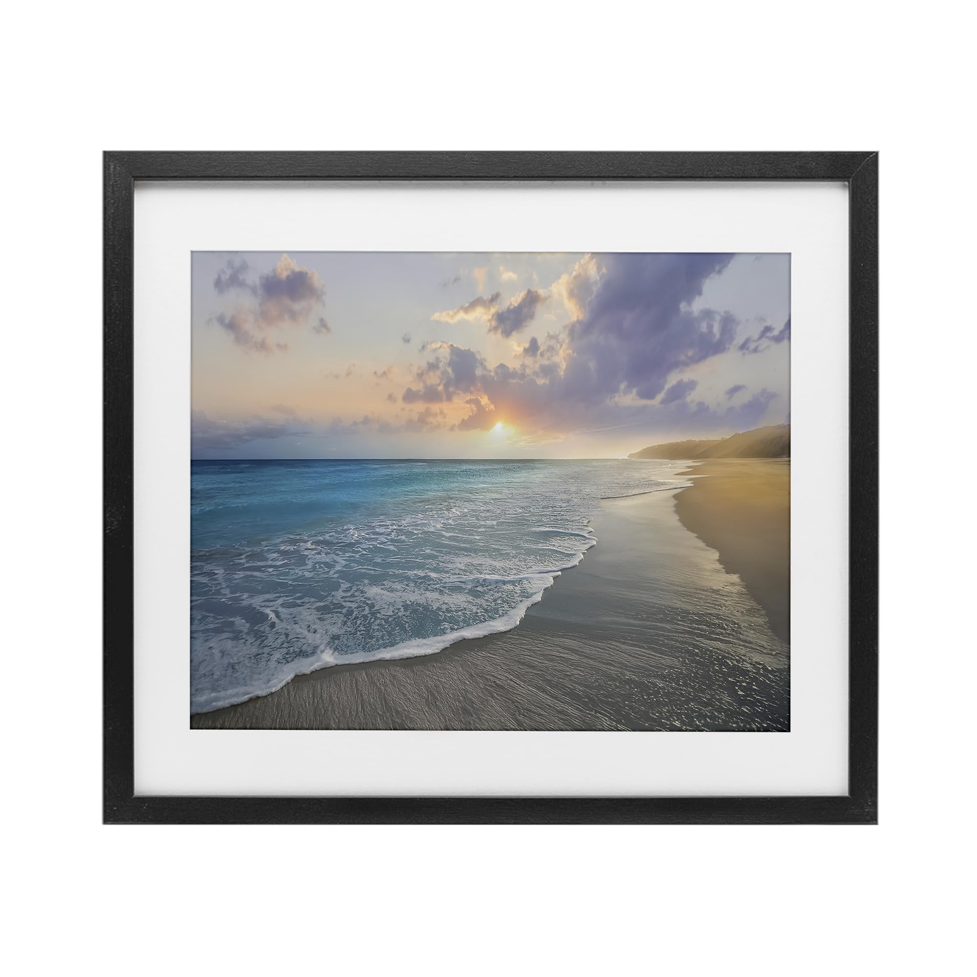 Stupell Industries 'Sunset over Tranquil Coast', Framed Print Under Glass, Black, 21 x 17 Inches, Easy to Hang and Sturdy, Made in USA, by Mike Calascibetta