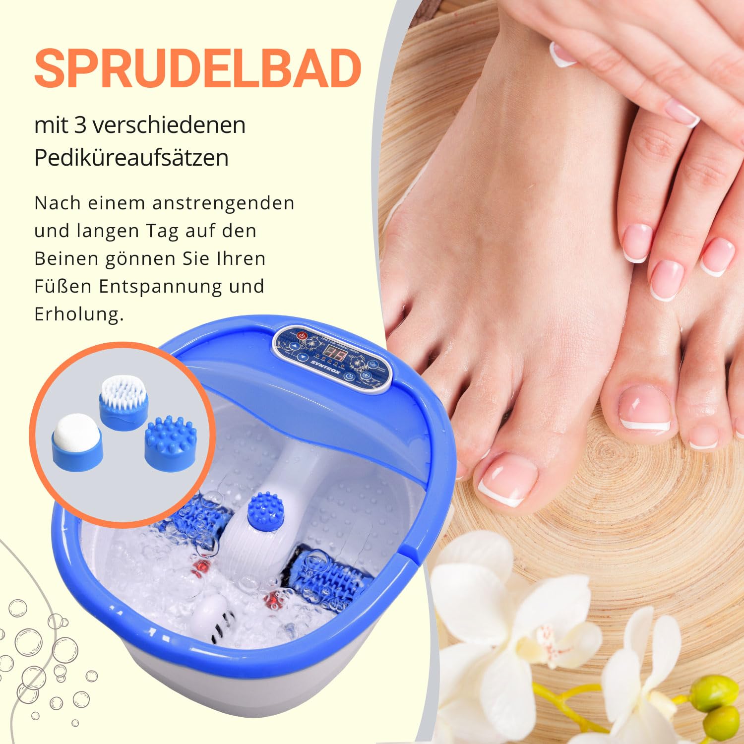 Syntrox Germany Fußsprudelbad mit Massage Sparkle | Fußmassagebad | Fußmassagegerät, 7 in 1, mit Rotlicht und Massagefunktion, 450 Watt, Entspannung für die Füße