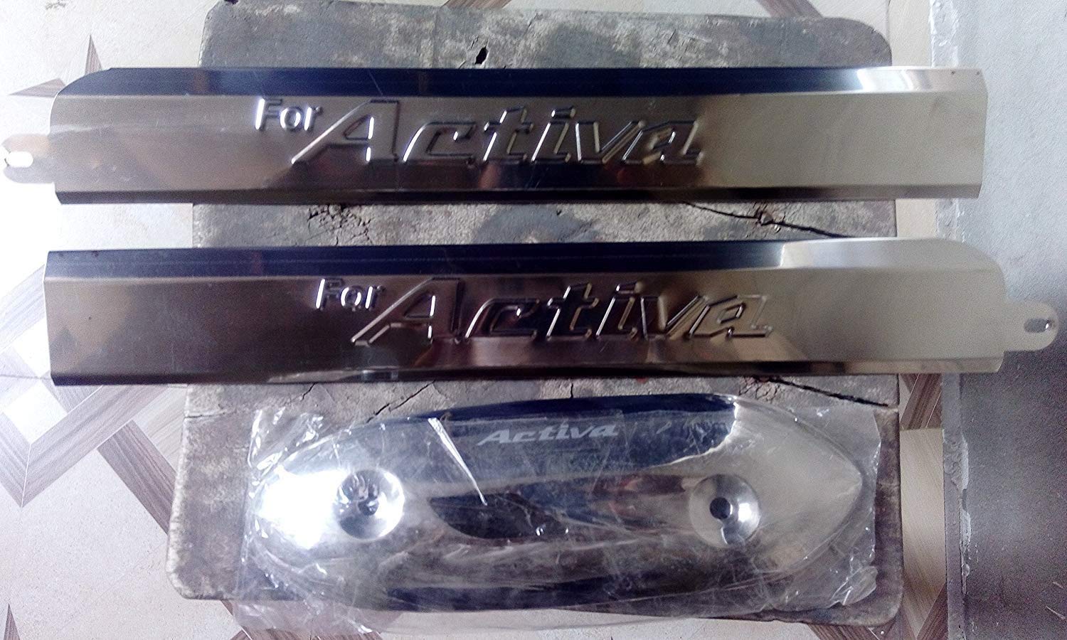 Yash Enterprises Decorative Chrome Accessories Side Plate Set of 2 + Chrome Silencer Guard for - Activa 3G - 4G - 5G-image-40