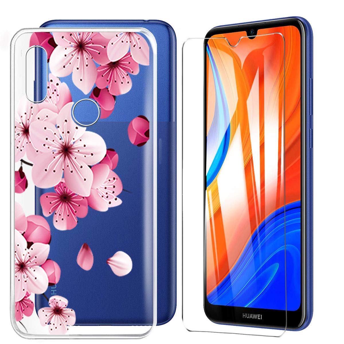 IJIA Transparent Case for Huawei Y6 2019 + 2 x Tempered Glass Screen Protectors - Clear Soft TPU Silicone Case Cover for Huawei Y6 2019 (6.09 Inches) - WM113