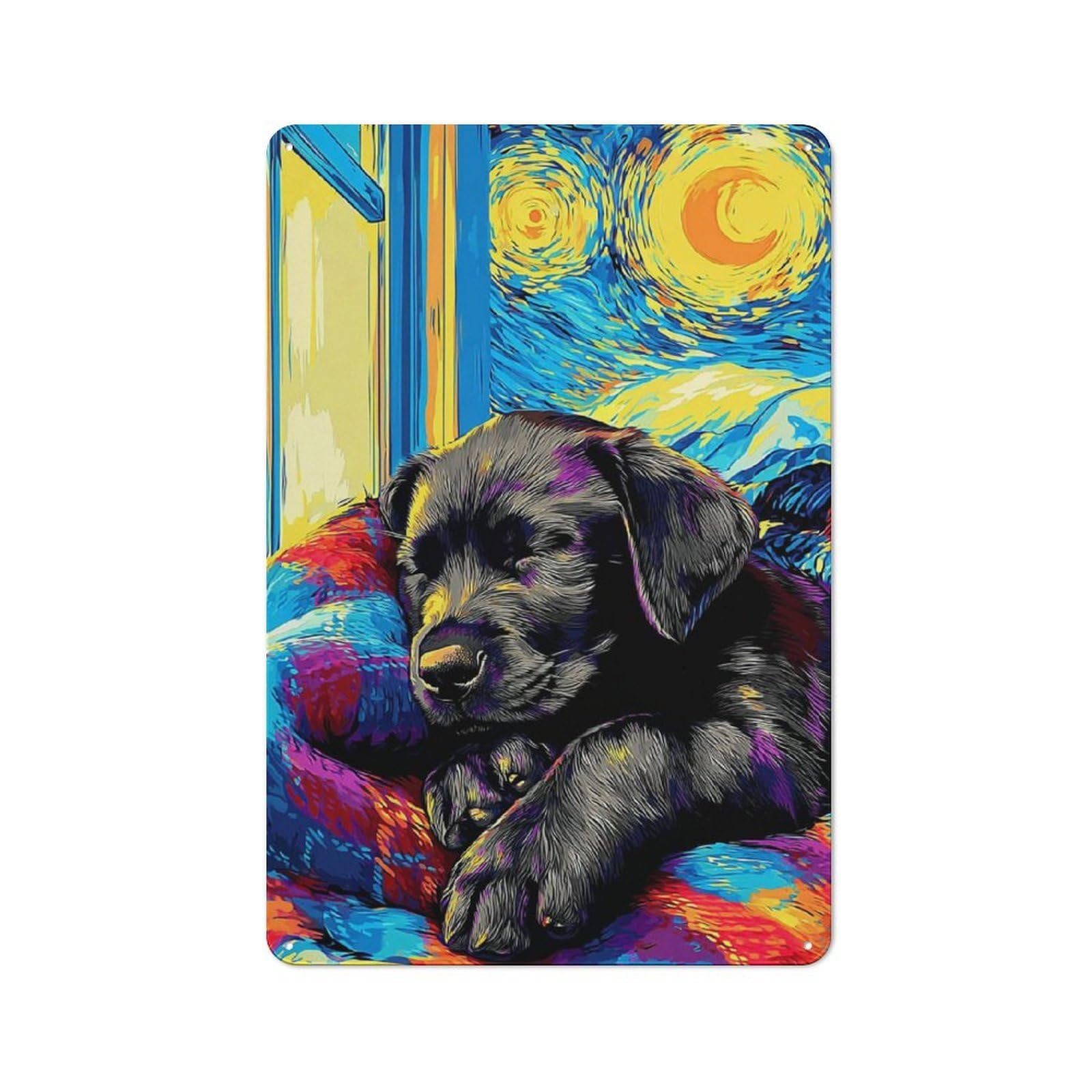 Junmoney Starry Night Pup Rustic Tin Sign 30X20cm, Vintage Porch Wall Decor For Conservatory, Home Bar Or Utility Room