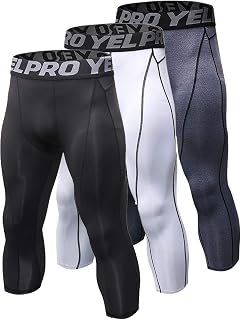 Yuerlian Men's 3/4 Compression Pants Cool Dry Capri Shorts Baselayer Leggings Tights Workout Running Sports Tights