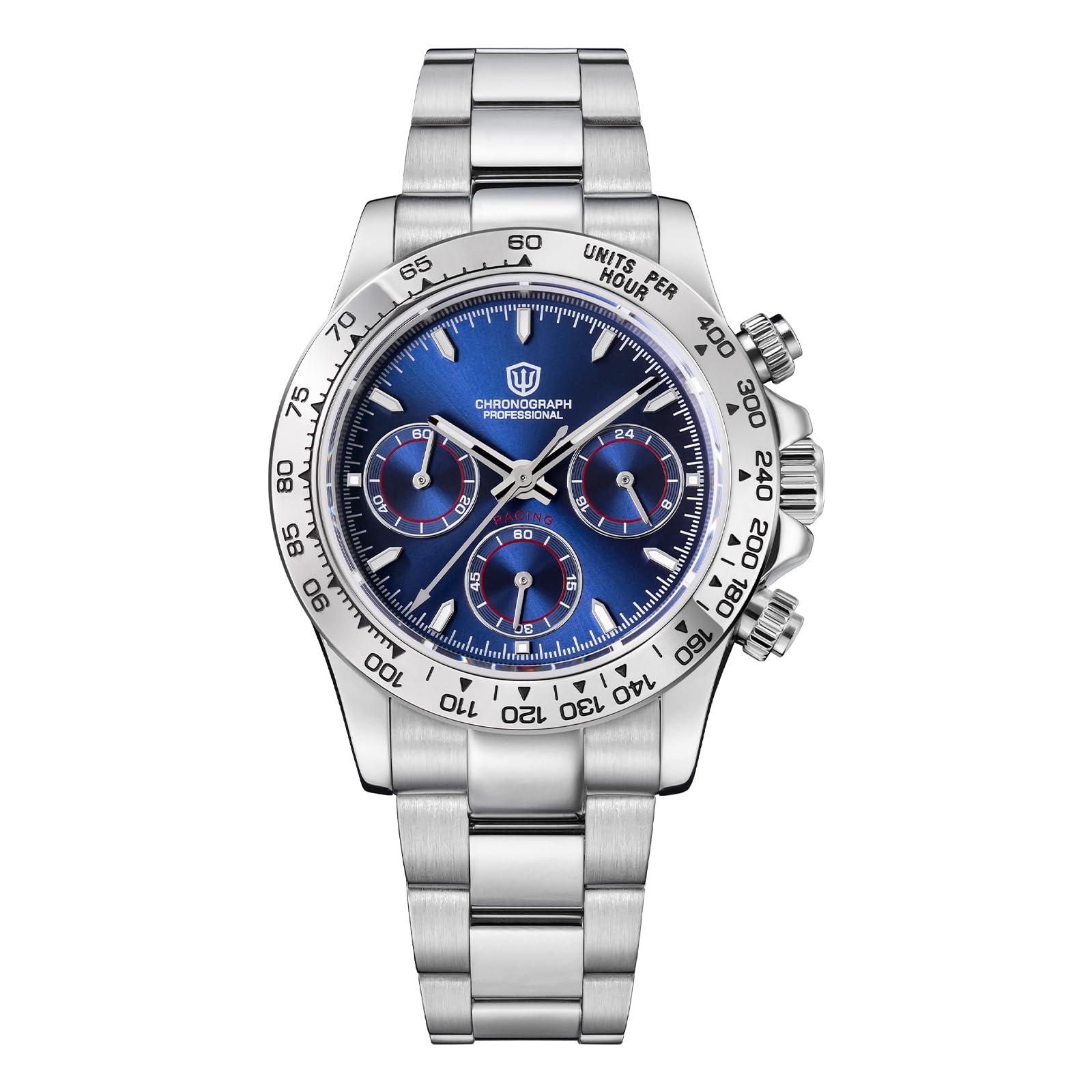 watchdives Chronograph Armbanduhr, WD16500 V2 Quarz Herrenuhren Japan VK63 Meca-Quartz Uhrwerk 38mm Saphirglas Armbanduhr 100M wasserdichte Sportuhr, Edelstahl Armband