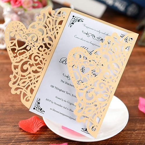 Vista 29 de FOMTOR Kit de invitaciones de boda cortadas con láser, 50 paquetes de invitaciones de boda cortadas con láser con papel imprimible en blanco