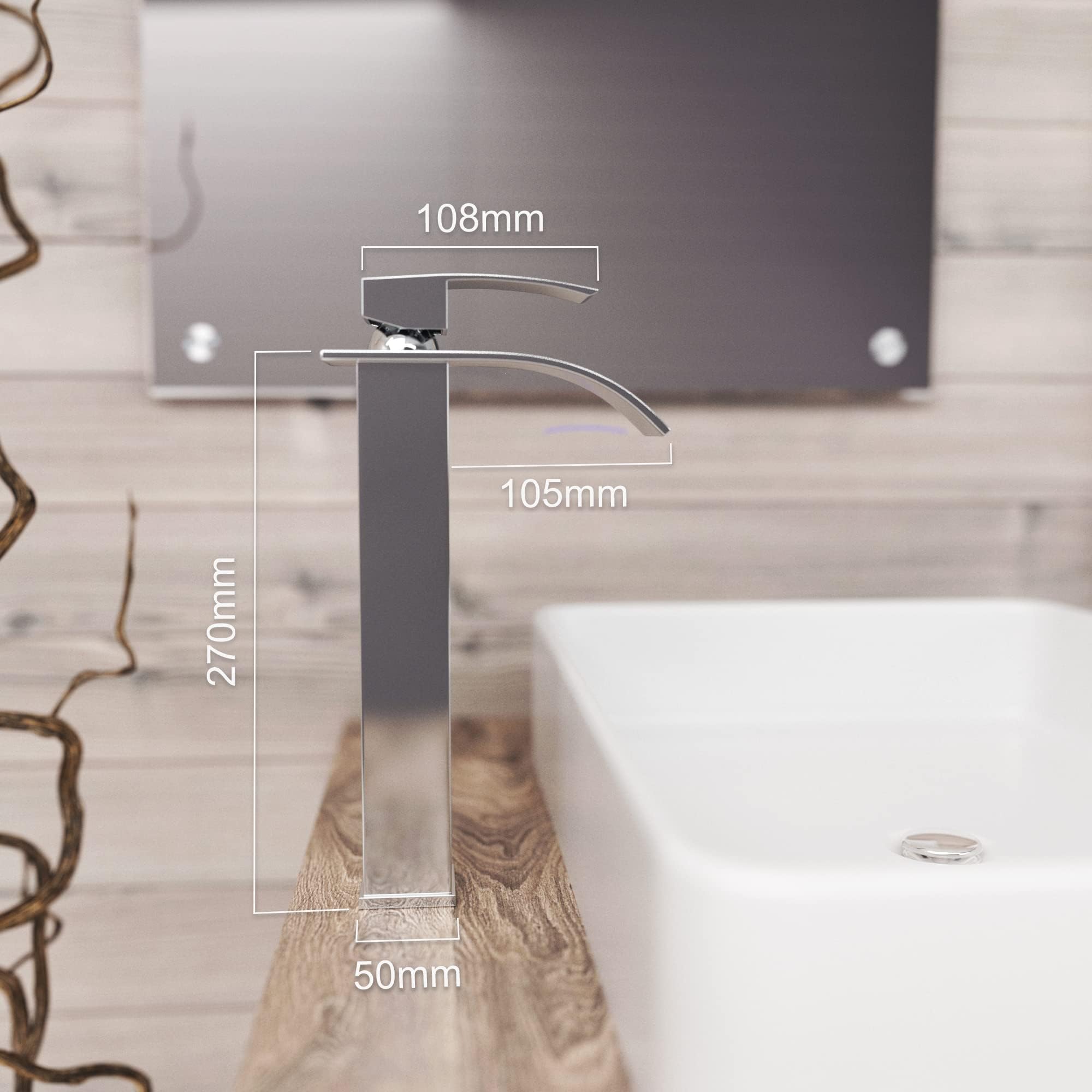 Rubinetto Bagno Lavabo Alto,Miscelatore Lavabo Bagno Moderno,Rubinetto Sottolavello Acqua Calda e Fredda,Viene Fornito con Tubo da 3/8" lungo 60 cm