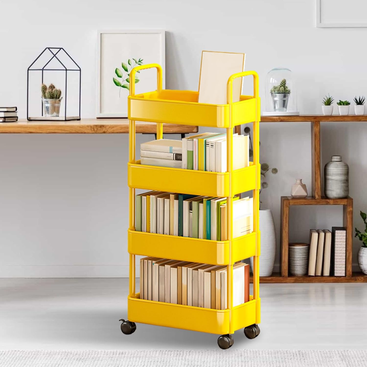 Genérico Rolling Storage Organizer with Wheels, Book Organizer with 3/4 Levels Rolling Organization with Handle and Multifunctional Storage for Kitchen Living Room