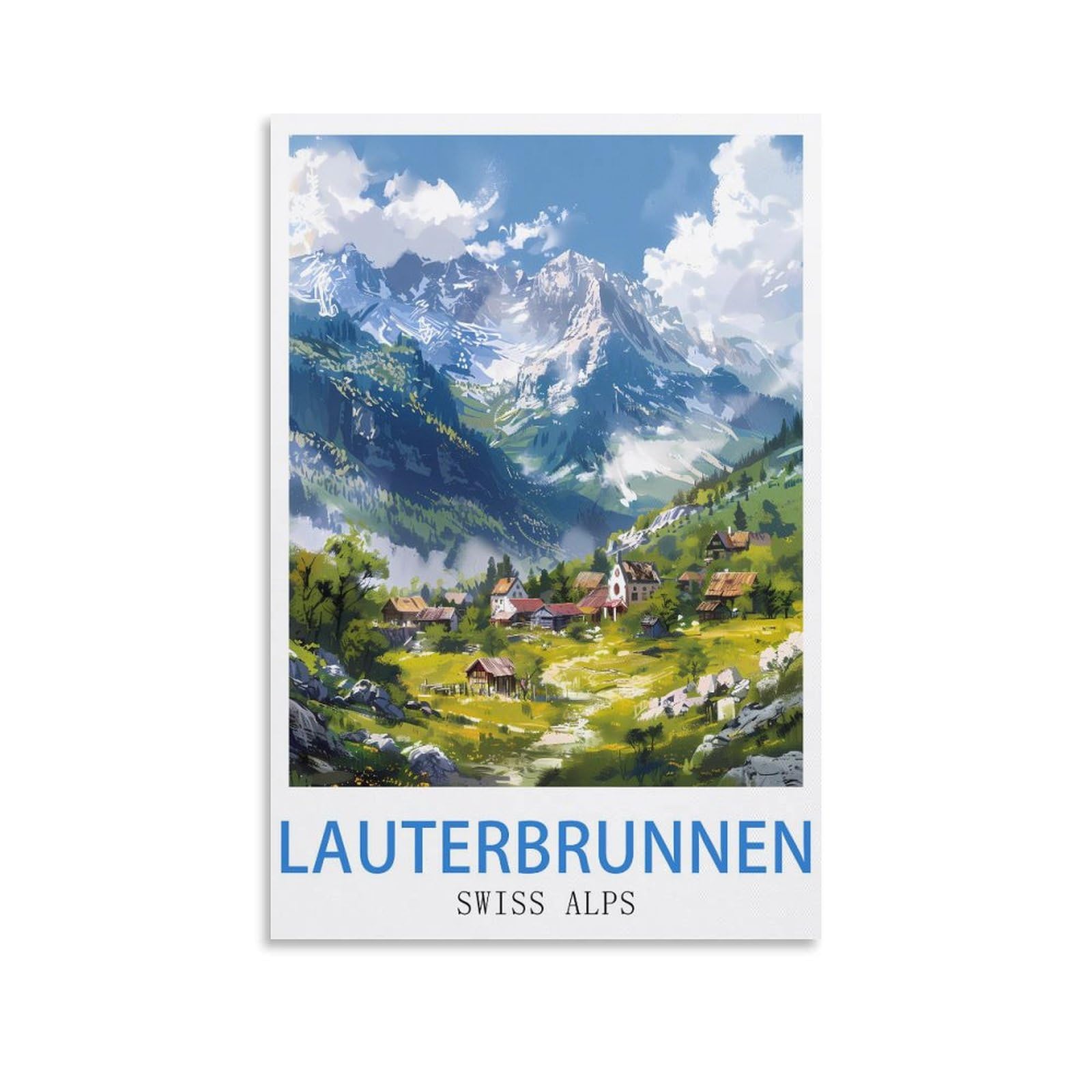 Lolwnni Unframe-Style Lauterbrunnen Swiss Alps Vintage Travel Posters 08X12inch(20X30cm) Canvas Wall Art Print Picture Paintings For Living Room Bedroom Decor