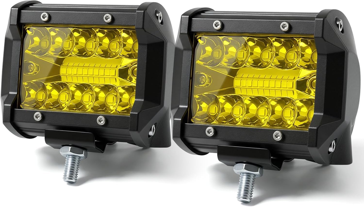 LED Pods, Turboo 4 Inch LED Light Bar Amber Flash Light, 2PCS 12000LM Off Road Light Triple Row Spot Flood Combo LED Work Driving Fog Lights for Pickup Truck ATV UTV SUV Boat Light