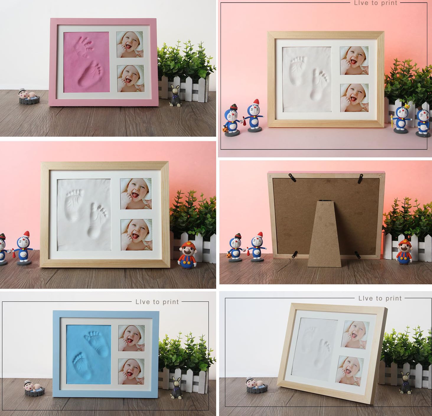 Zestaw dla Noworodka Ramka Odcisk Dłoni I Stopy,Ślad Dziecka Zestaw Pamiątkowa Ramka na Zdjęcia,prezenty na Baby Shower dla Dziewcząt Chłopców,Drewniany
