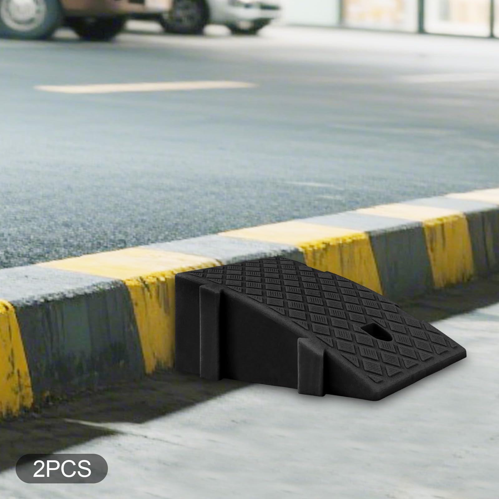Juego de 2 rampas para bordillos, 16 cm de alto, de polietileno, resistentes a la intemperie, con drenaje, diseño antideslizante, rampa para umbrales para coche, motocicleta y silla de ruedas