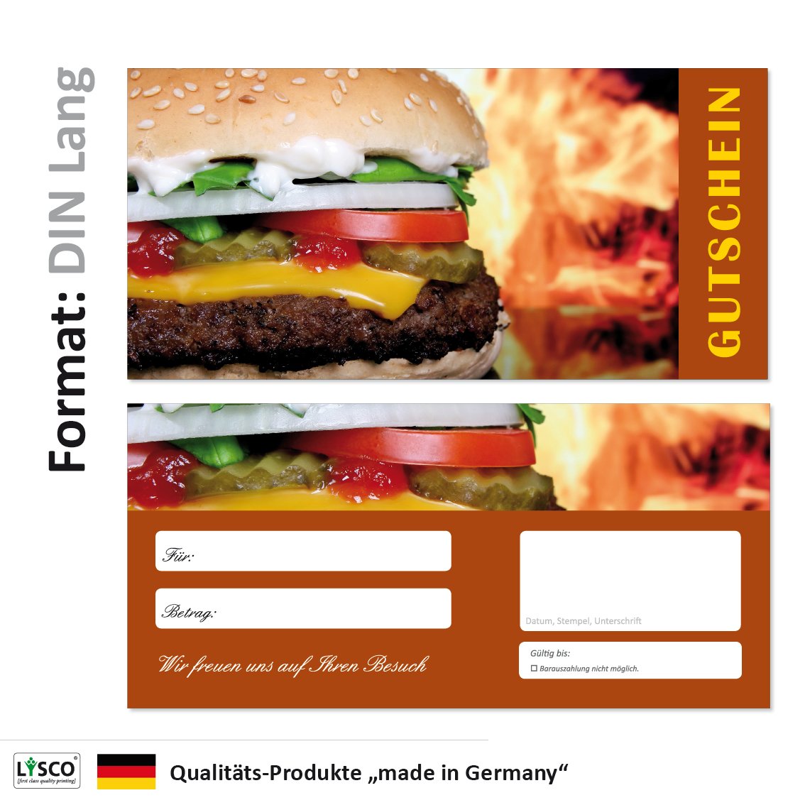 200 Stück Geschenkgutscheine (Hamburger-684) Gutscheine Gutscheinkarten für Gastronomie Bereiche wie Restaurant Gaststätte Lieferdienst