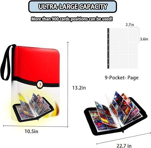 Miniatura 4 de Trovono Carpeta de tarjetas de 9 bolsillos, 900 bolsillos con 50 fundas, bolsa de almacenamiento de tarjetas impermeable portátil para álbum de