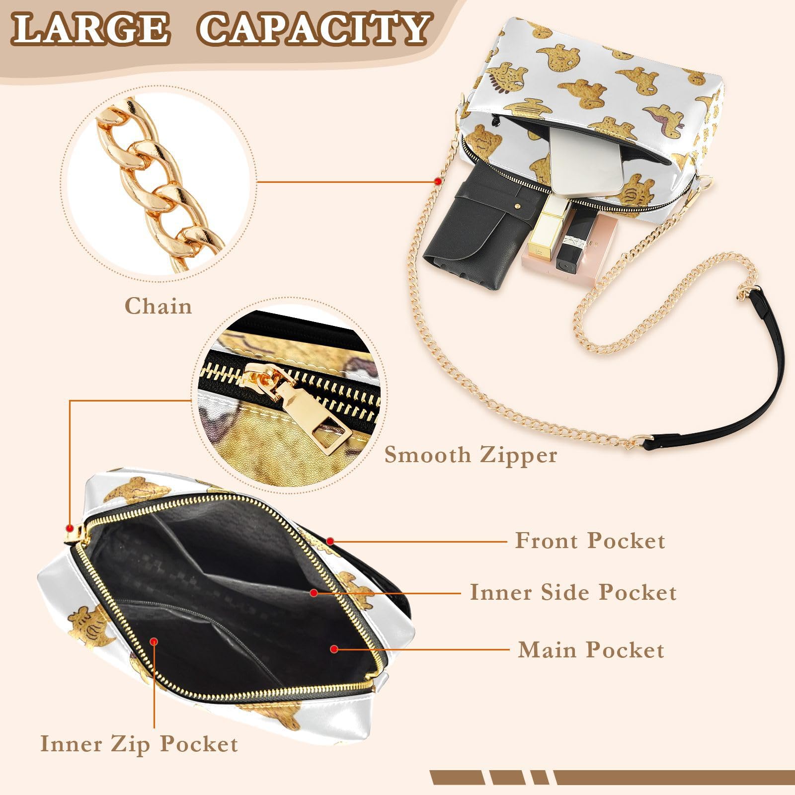 FRODOTGV Damska torebka crossbody o pojemności 2,5 l | Trwałe etui na karty ze skóry PU z pełnym nadrukiem i wewnętrzna kieszeń lekka do podróży sylwetki żyrafy