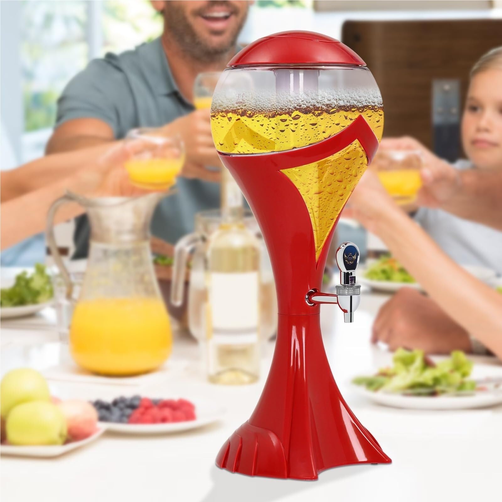 Distributore di Bevande, Bibite Distributore Di Birra E Bevande Da 3 Litri Con Tubo Ghiaccio For Feste Botte per Vino(Rot)